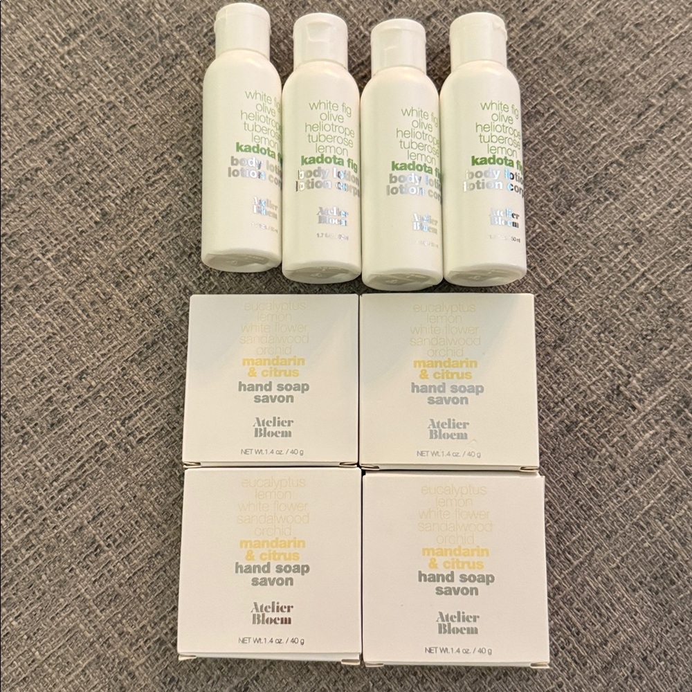 NEW - 8 Atelier Bloem Luxury Lotion & Bar Soap - Mandarin & Citrus